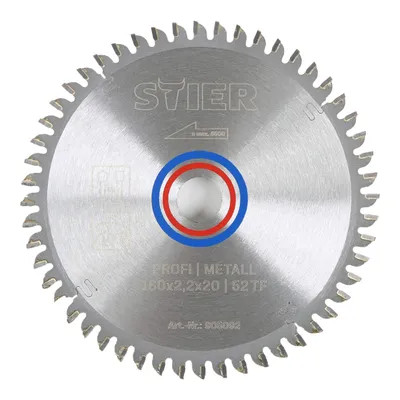 Produktbild von STIER Kreissägeblatt Profi Metall, 160 x 2,2 x 20mm, -5° neg. Spanwinkel, 52 gehärtete Zähne, Trapezflachzahn