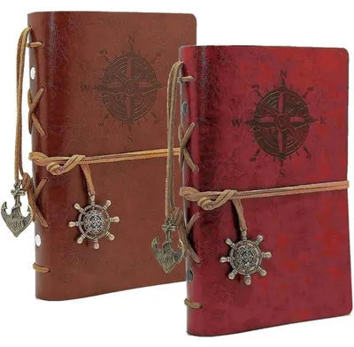 Productafbeelding van Notitieboekjes A5, kunstleer, set van 2, rood en bruin, navulbaar, spiraalbinding, 16,5 x 23,5 cm