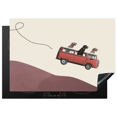 Produktbild von KitchenYeah© Herdabdeckplatte Hund - Retro - Bus , 75x52cm, Küche Deko, Glaskeramikkochfeld Herdabdeckung, Abdeckplatte fùr Kochfeld