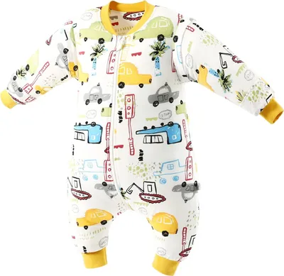 Produktbild von Baby Schlafsack Winter mit Füßen und Langarm 1,5TOG Baumwolle Babyschlafsäcke für Säuglinge Kleinkinder Ganzjährig Langarm Baby Schlafanzug für Neugeborene (Städtisches Leben, 90-105 cm)