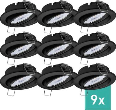 Produktbild von 9er Set Oktaplex Einbaustrahler schwenkbar dimmbar inkl. LED Modul 4000K neutralweiß - Deckenspot Schwarz