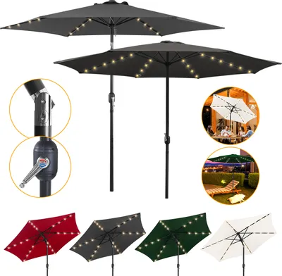 Immagine prodotto di Ombrellone Hengda Ø2,7 m con LED Ombrellone da giardino ruotabile a 360° Ombrellone da terrazza Ombrellone da mercato Ombrellone da spiaggia - con LED - Grigio