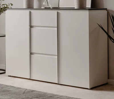 Produktbild von Sideboard "Briec" in weiß Glanz und Matera grau Kommode 133 cm