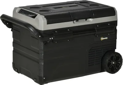 Produktbild von Kühlbox Auto 40L mit LED-Beleuchtung Kompressor Autokühlschrank mit Griffe Transportrollen Boot Camper Reisen 12/24V DC und 110-240V AC Grau+Schwarz