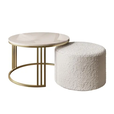 Produktbild von Couchtisch mit Hocker LORI Hochglanz Gold gebürstet/glänzender Kaschmir, Coral 65
