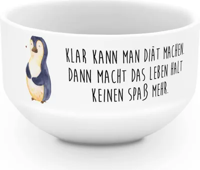 Produktbild von Mr. & Mrs. Panda Müslischale Pinguin Diät - Weiß - Geschenk, schale, Abnehmen, Obstschale, Motivation, Pinguine, Müslischüssel, Schüssel, Gewicht, Lustig