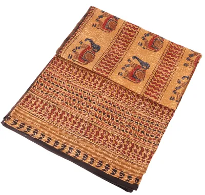 Produktbild von Blockdruck Tagesdecke, Bett & Sofaüberwurf, Handgearbeiteter Wandbehang, Wandtuch - Design 26, Braun, Baumwolle, Größe: Single 150*200 cm