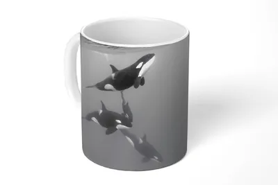 Produktbild von KitchenYeah® Tasse Kaffeetasse Kaffeebecher 350 ml Orca - Wasser - Schwarz - Weiß Teetasse - Fototasse - Becher - Keramikbecher - Teebecher - Kaffeetasse - Bürotasse