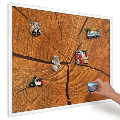 Produktbild von Magnettafel 80x60 cm mit weißem Rahmen - Magnetische Metalltafel, Magnetpinnwand zur Wandmontage für Wohnzimmer, Küche, Flur, Kinderzimmer und Büro - Holzmaserung