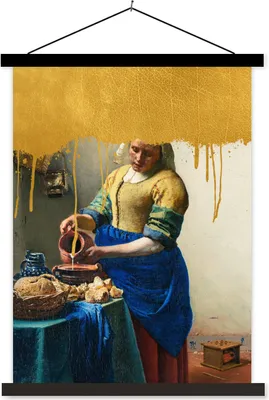 Produktbild von MuchoWow® Textilposter Milchmädchen - Gold - Alte Meister 40x53 cm mit schwarzem Rahmen - Abbildung