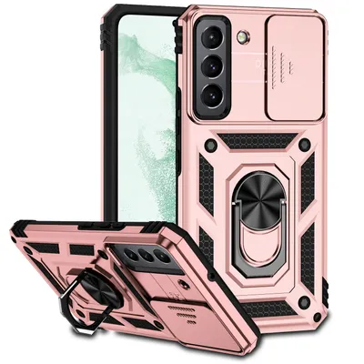 Immagine prodotto di Custodia per Samsung Galaxy S23+ a doppio strato con copertura scorrevole della fotocamera e supporto ad anello Oro rosa