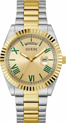 A close-up studio shot of a men's wristwatch.