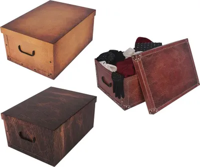 Produktbild von Set: 3 x XXL Deko Kartons in tollen Leder Dekoren (Hellbraun, Dunkelbraun, Rotbraun)