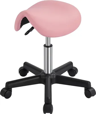 Produktbild von Yaheetech Sattelhocker Rollhocker Arbeitshocker Drehhocker Praxishocker Bürohocker Hocker mit höhenverstellbaren 5 Rollen Rosa