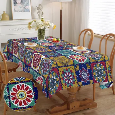 Obrázek produktu pro Obdélníková ubrus, odolná povětrnostním vlivům, omyvatelná, polyester, rozměry 150 x 220 cm, marocký vzor