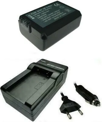 Produktbild von Trade-Shop 2in1 Set: Li-Ion Akku 1300mAh + Ladegerät mit KFZ Adapter kompatibel mit Sony Alpha NEX-C3KB NEX-C3YB NEX-5RB NEX-5RKB NEX-5RKS NEX-5RKW