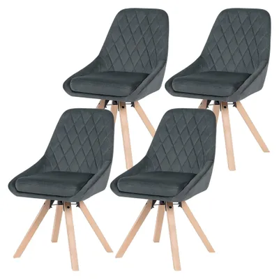 Produktbild von Drehbare Esszimmerstühle 4er Set, für Esszimmer, Wohnzimmer und Küche, Küchenstühle mit Samtbezug, Buchenholzbeinen, bis 150 kg belastbar, Dunkelgrau