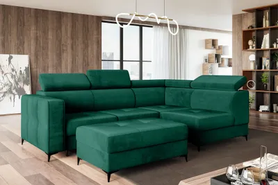 Produktbild von MEBLINI Schlafcouch mit Bettkasten - Ecksofa mit Schlaffunktion - Sofa mit Relaxfunktion und Kopfstützen - Couch L-Form - Eckcouch - Wohnlandschaft - DORIAN - 263x232x89cm Rechts - Grün Samt