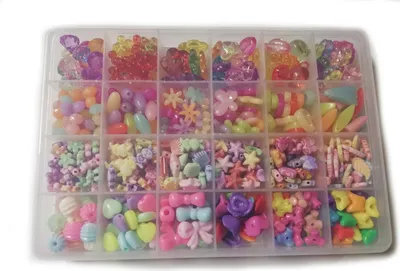 Produktbild von Kinder Schmuck Bastel Set Kunststoff Perlen Transparent Schere Draht Blumen