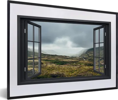 Produktbild von MuchoWow® MuchoWow® Gerahmtes Poster Aussicht - Berg - Wolken 60x40 cm - Poster mit zchwarzem Bilderrahmen - Schlafzimmer - Plakat in Rahmen - Drucken