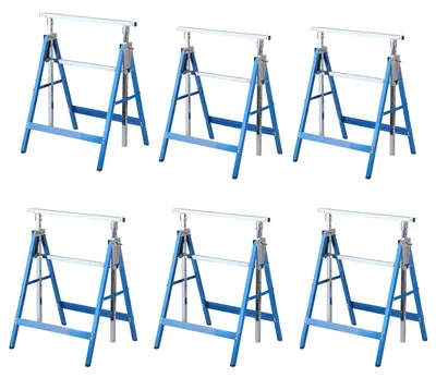 Image de Ensemble de 6 supports de travail Peviasot en acier, réglables en hauteur 7 fois (80–130 cm), supports pliables, couleur bleu
