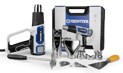 Obrázek produktu pro Elektrická horkovzdušná pistole TECHTOOL 2000 W, sada trysek, LCD displej, 60–600 stupňů