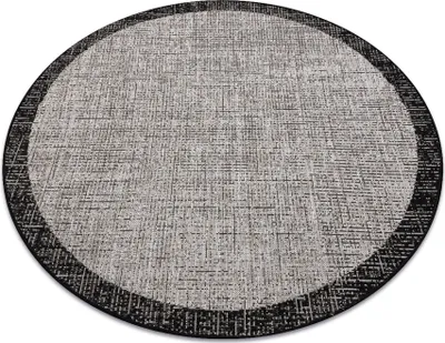 Image de TAPIS EN CORDE SIZAL FLOORLUX Cercle 20401 Cadre argentin / noir gris cercle 160 cm