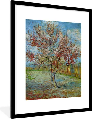 Produktbild von MuchoWow® MuchoWow® Gerahmtes Poster Der rosa Pfirsichbaum - Vincent van Gogh 60x80 cm - Poster mit zchwarzem Bilderrahmen - Wohnzimmer - Dekorationen - Prämie