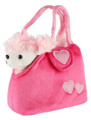 Produktbild von Hund/Hündchen in einer rosa Plüschhandtasche/Tasche, 19 x 17 cm, im Beutel