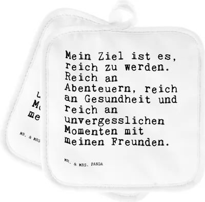Produktbild von Mr. & Mrs. Panda Topfuntersetzer Mein Ziel ist es,... - Weiß - Geschenk, topfhalter, Freund, Sprüche, Kochlappen, Topflappen Set, Spruch Freundschaft, Ofenlappen, Freunde