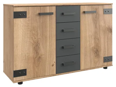 Produktbild von Schlafzimmer Kommode mit 130 cm Breite in Eiche mit graphit, 2 Türen & 4 Schubladen - MONTELLA-43