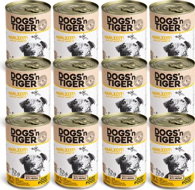Produktbild von Dogs’n Tiger Adult Premium Hundefutter, Nassfutter, Getreidefrei, Mahlzeit, Huhn & Karotte, 12x 400g