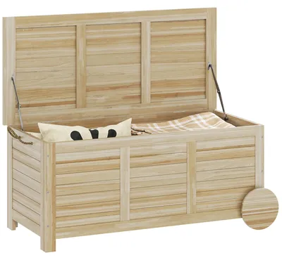 Image de Coffre de rangement extérieur en bois - Coffre avec roulettes - Résistant aux intempéries - 185 litres - 110x50x50 cm