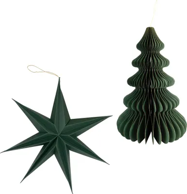 Productafbeelding van Kerstdecoratie, kerstversiering om op te hangen, donkergroen, set van 2