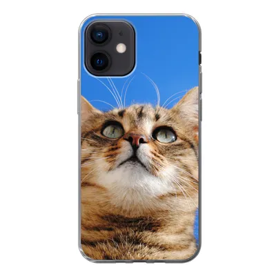 Produktbild von MuchoWow® Handyhülle Schutzhülle Hülle für iPhone 12 Katze - Braun - Luft - Mädchen - Jungen - Kinder Silikon Softcase Handy Hülle - Schutzhülle