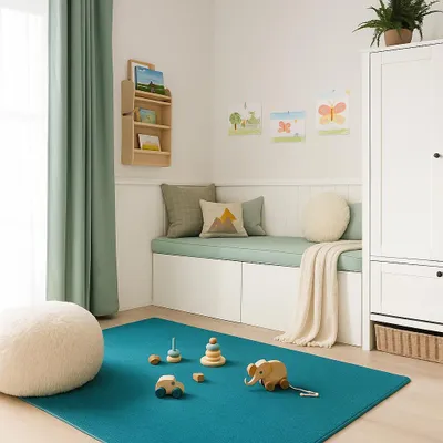 Produktbild von Velours Kinderteppich Joy Kids Petrol, Größe:400x500 cm