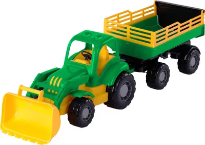 Immagine prodotto di Trattore giocattolo classico con rimorchio ribaltabile - 66 cm in plastica