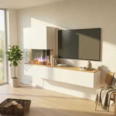 Produktbild von Glow Fire Elektrokamin 'PR6' | LED Standkamin in Schwarz (Beton) mit Heizung (1500 W) | HxBxT: 130x102x33 cm