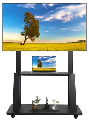 Obrázek produktu pro Televizní stolek - Pojízdný stolek na TV - Pro ploché a zakřivené obrazovky - Od 32 do 75 palců - Černá