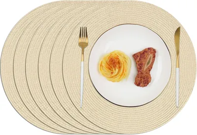 Produktbild von Runde Tischsets, 6er-Set, waschbar, 34 cm, hitzebeständige Tischsets, Essensunterlage für Küche, Abendessen (beige)