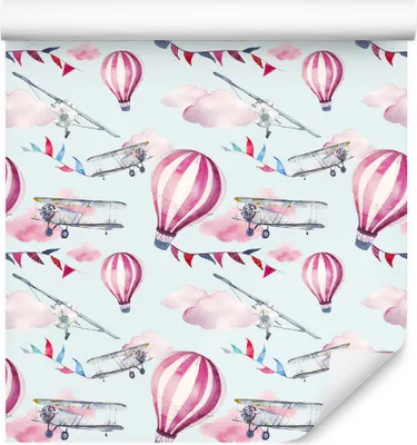Produktbild von 10m VLIES TAPETE Rolle Kinderzimmer Luftballons Luftzeuge Aquarell XXL