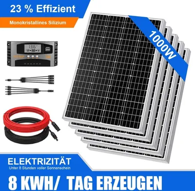 Produktbild von 1000W Watt 12Volt Mono Solarpanel Photovoltaik Solaranlage Komplettset Solar Set Solarmodul für Balkonkraftwerk/Wohnmobil/Haus/Balkon
