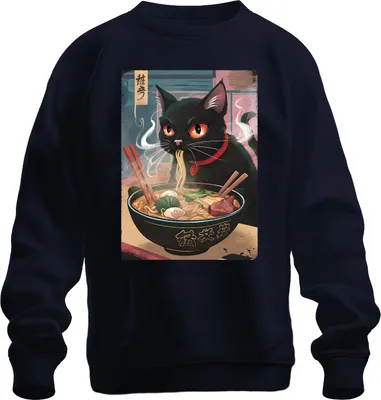 Immagine prodotto di Black Cat Ramen Noodle Soup Japanese Kawaii Anime Neko Chibi Unisex Felpa Pullover, Navy, L