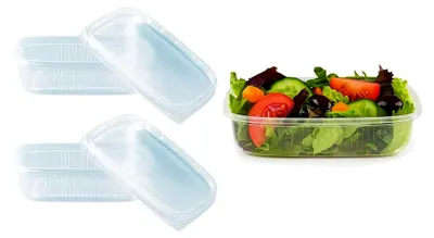Produktbild von Feinkostbecher mit Deckel 125 ml | Rechteckig, transparent | PP Kunststoff | Salatbecher | Salatbox - 50 Stück