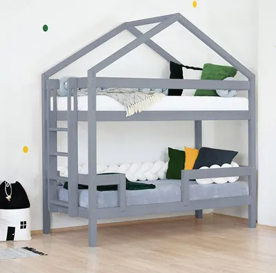 Produktbild von Wooden house-shaped bunk bed KILI - Gray - 227 cm