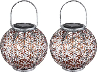 Produktbild von 2er Set LED Solarleuchte, Kugel, Geflecht, silber, H 29 cm