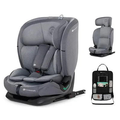 Produktbild von Kinderkraft ONETO3 i-Size Kindersitz, 76-150 cm, ISOFIX, TOP TETHER, 3-lagige Kopfstütze, RECLINING-Funktion, Grau, mit Auto-Organizer