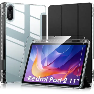 Image de Coque + Verre Trempé pour Xiaomi Redmi Pad 2, Protection Antichoc Renforcé avec Porte-Stylet - Noir