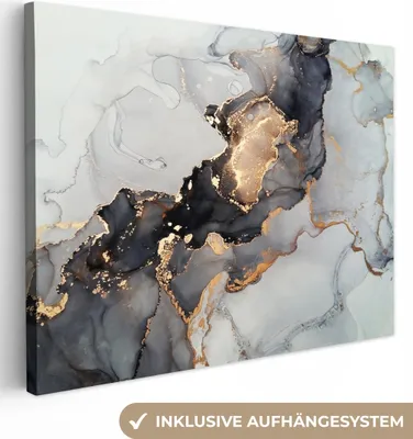 Produktbild von MuchoWow® - Leinwandbilder - Schwarz - Marmor - Luxus - Gold, Wandbild, Wanddeko Bilder Wohnzimmer, 120x90 cm