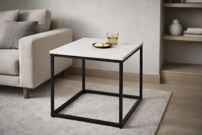 Produktbild von Beistelltisch >Samy< (B/H/T: 60x46x60 cm) in weißer Marmor, schwarz